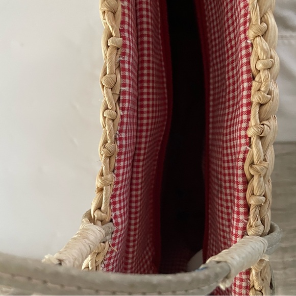 Raffia Straw Tote Handbag Leather Straps Strawberries (9x11x4”d) NWOT new! - Picture 6 of 7